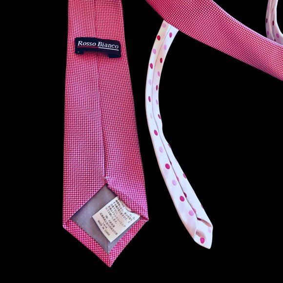 Red Tie Pink Polka Dot Rosso Bianco 3.25 Inch Wide 60 Inches Long Polyester - Picture 5 of 9